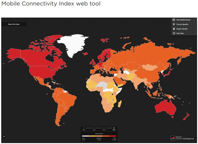 Global Map of Mobile internet penetration 
