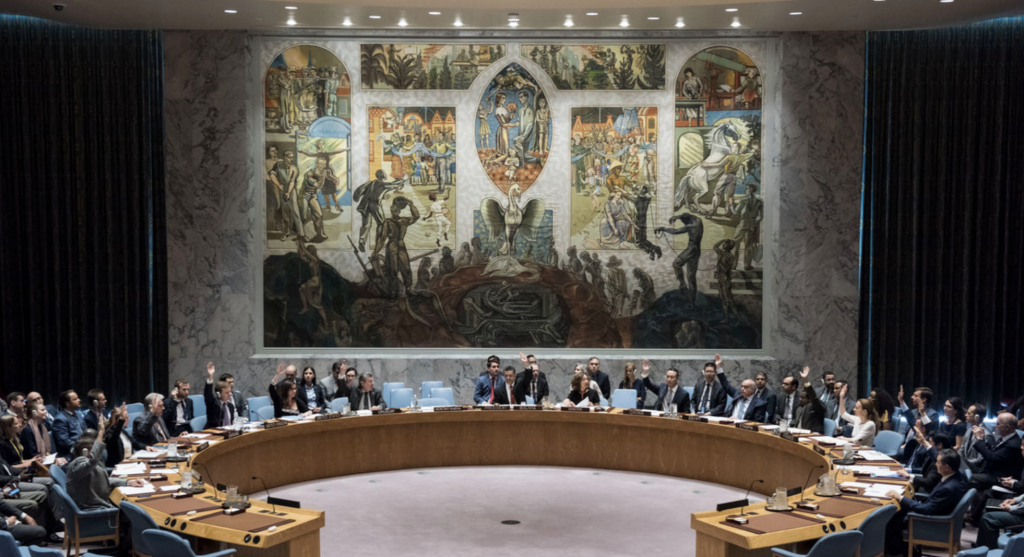 Delegates from around the world gathering at the Security Council.