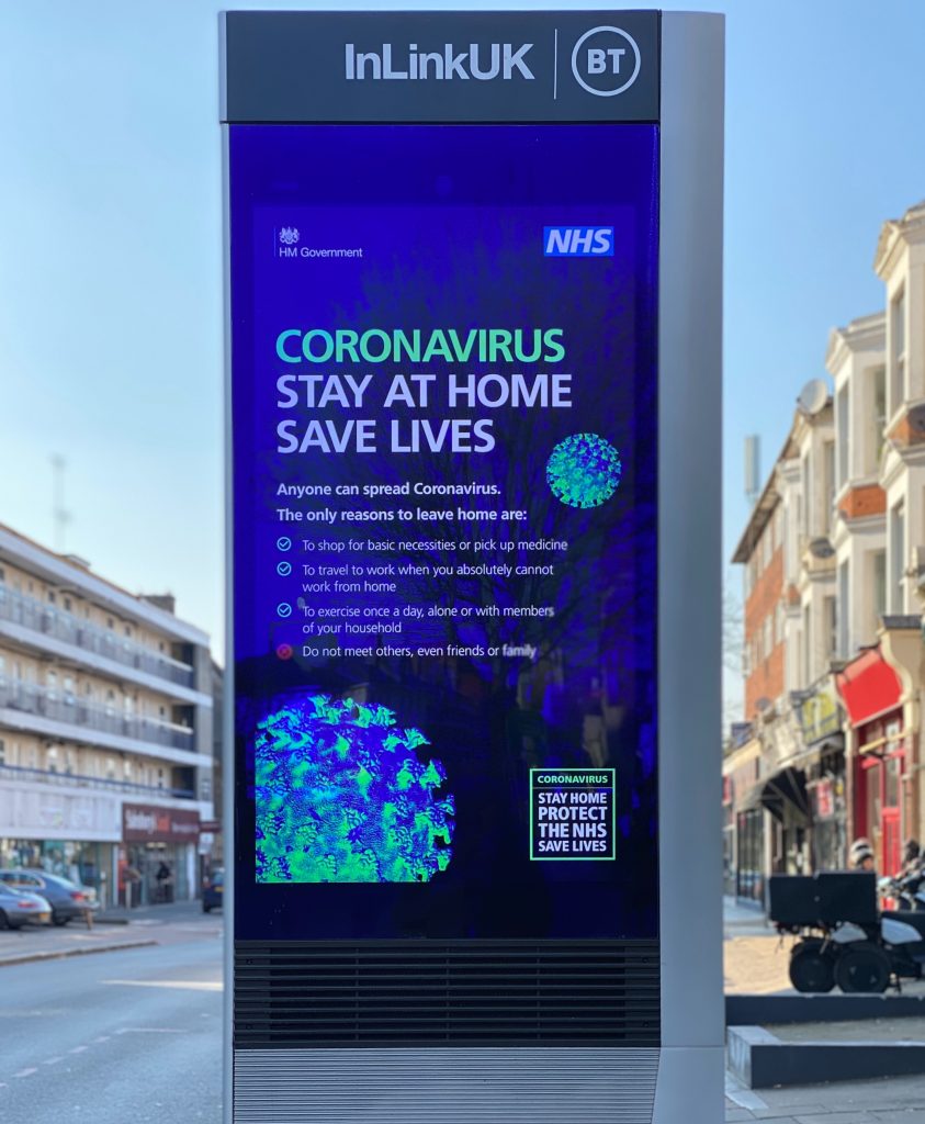 Image of a billboard in the U.K. asking citizens to stay at their homes during the Coronavirus lockdown.