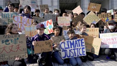 A picture of young people protesting climate  change inaction 