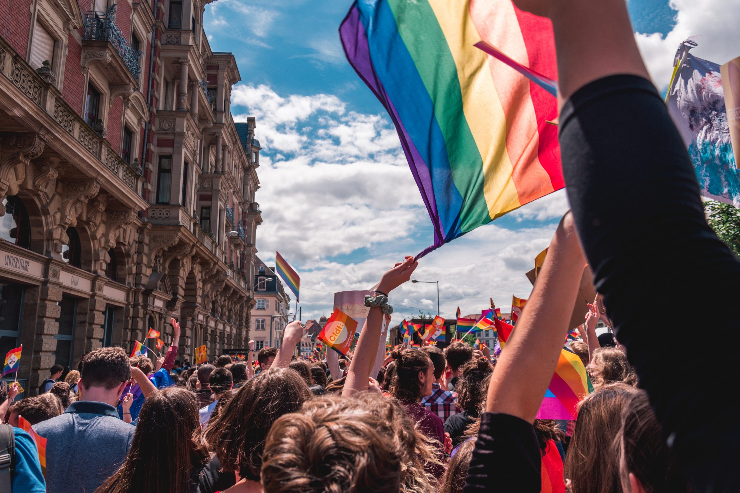 This image shows a march of LGBTQ+ pride.