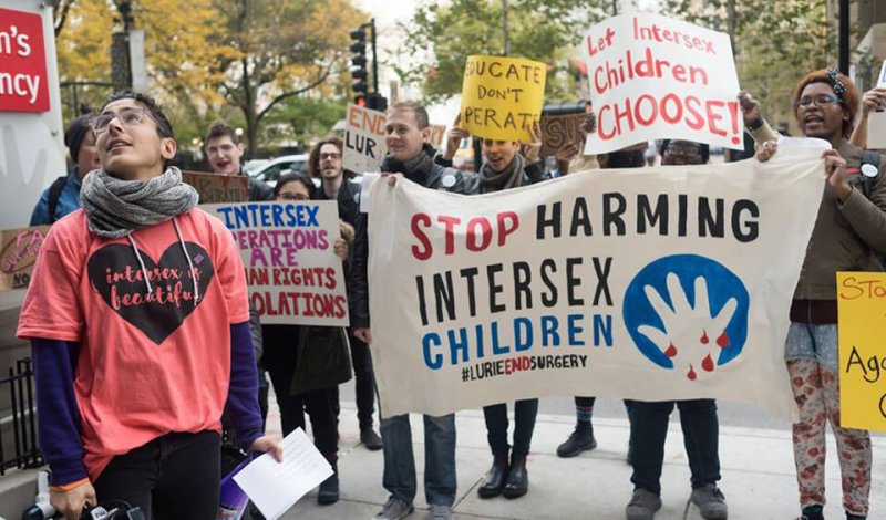 This image show people protesting for intersex causes