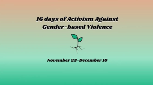 An image of a root breaking out of ground. A heading saying "16 Days of Activism Against Gender Based Violence"