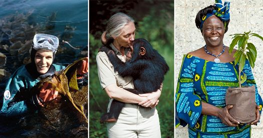 An image of three female environmentalist participating in conservation activities. 