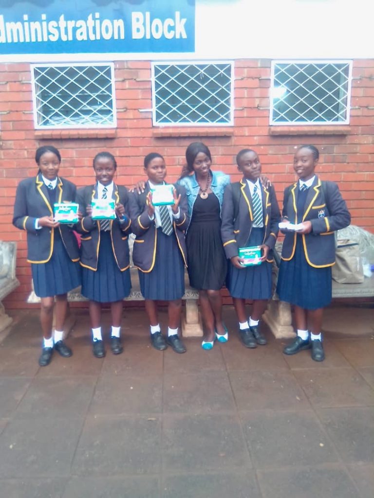 mage of Students receiving emergency sanitary kits on behalf of their school.