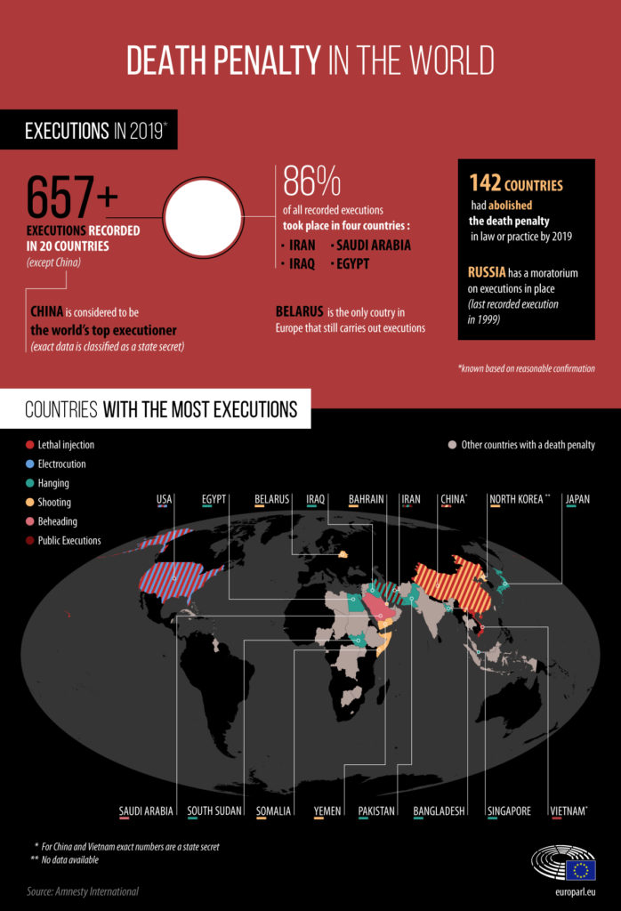 A statistical image depicting the percentage of executions carried out by each country