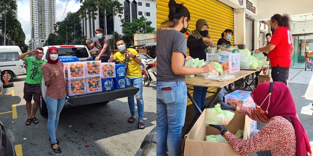 Volunteers distributing food during the Covid-19 pandemic. 