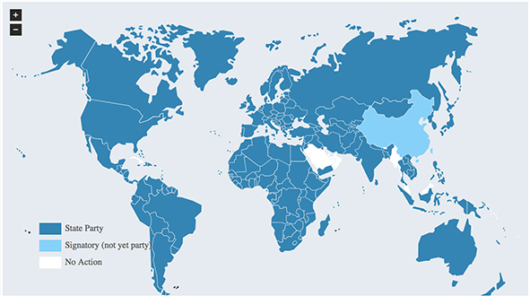 An image depicting the status of of countries in signing and ratifying the ICCPR