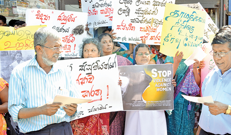 An image of public protest against rape and violence against women in Sri Lanka