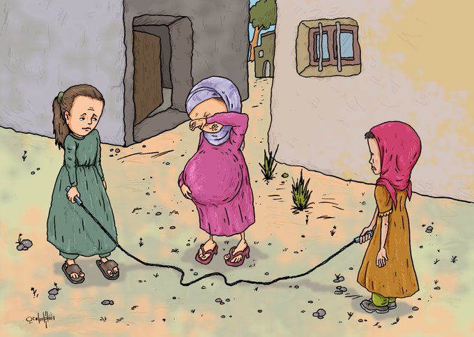 A pregnant girl, having difficulty even playing among her unmarried peers.
