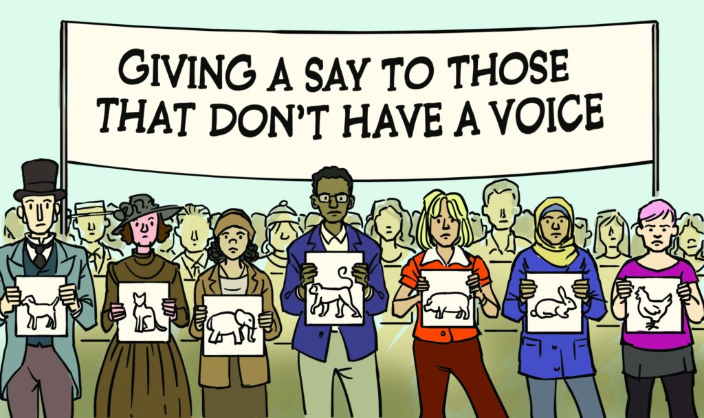 Illustration showing people in support for Animal Rights