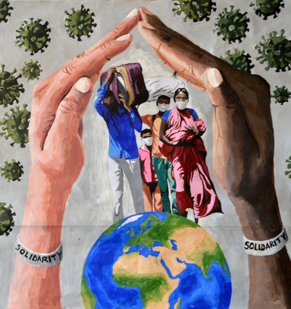 This image shows two hands that are protecting the refugees from social abuse.