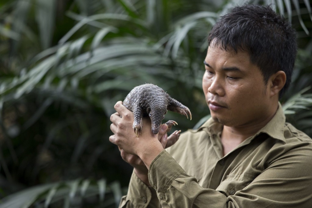 Thai holding a pangolin