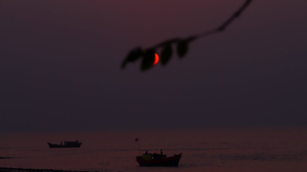 Image of fishing boats over the backwaters of the Sundarbans.