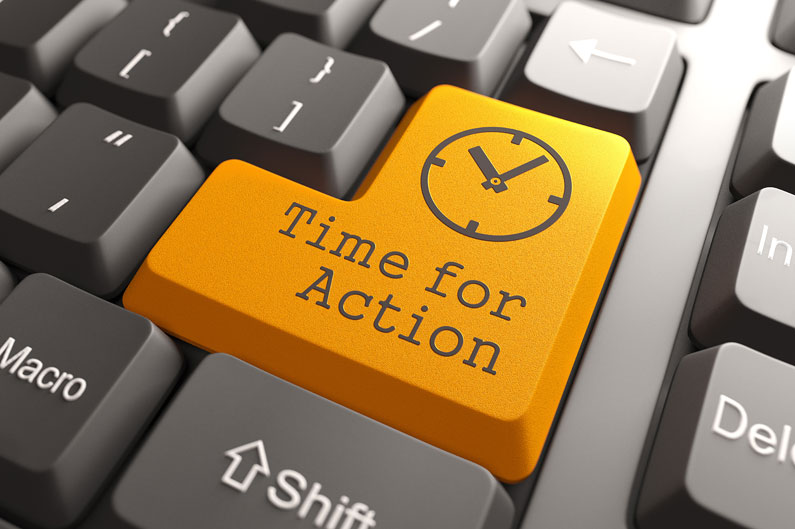 A keyboard key saying "Time for Action"