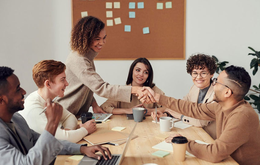 Entrepreneurs in the middle of a business meeting