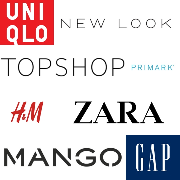 Various popular fast fashion brands