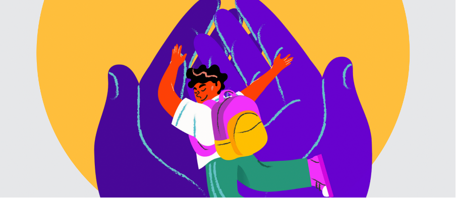 UN SOGI Illustration of person being supported by two helping hands
